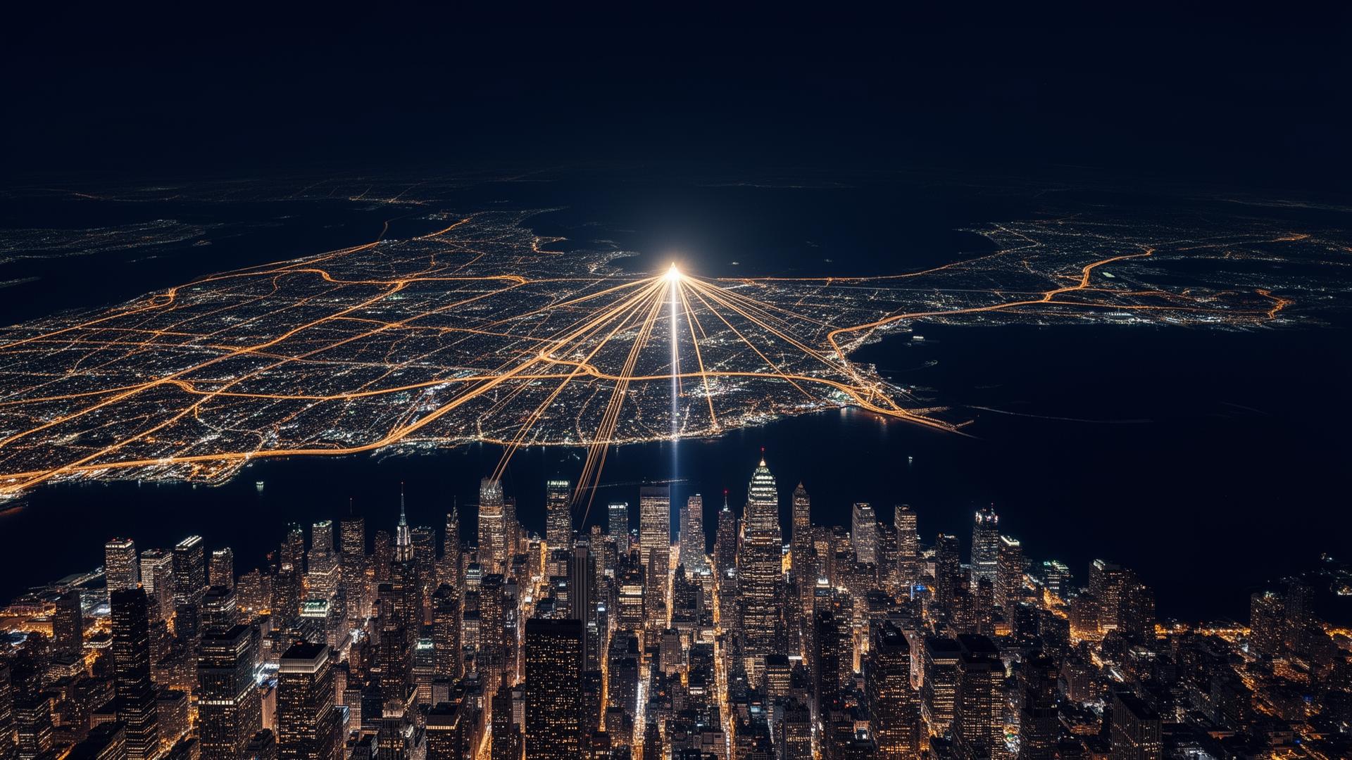 Northeast US megaregion at night converging on American Dream